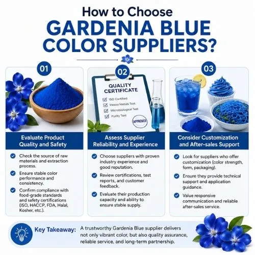 How to choose Gardenia Blue color suppliers?